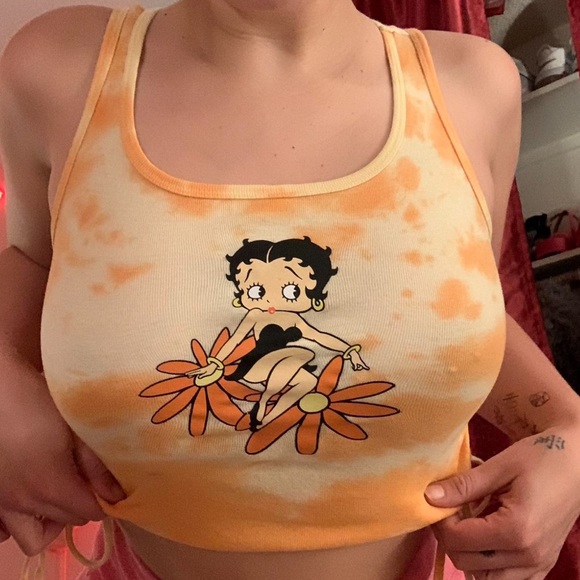 Betty Boop Orange and Yellow Tye-Dye Cropped Daisy Tank Tank - Picture 1 of 6